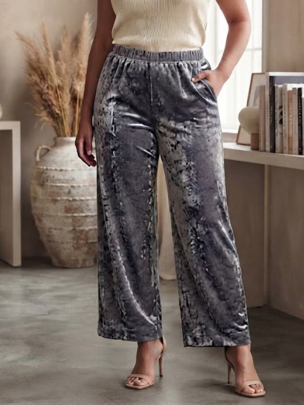 A New Day Velvet Wide Leg Lounge Pants Women's XL Black Soft Pull On